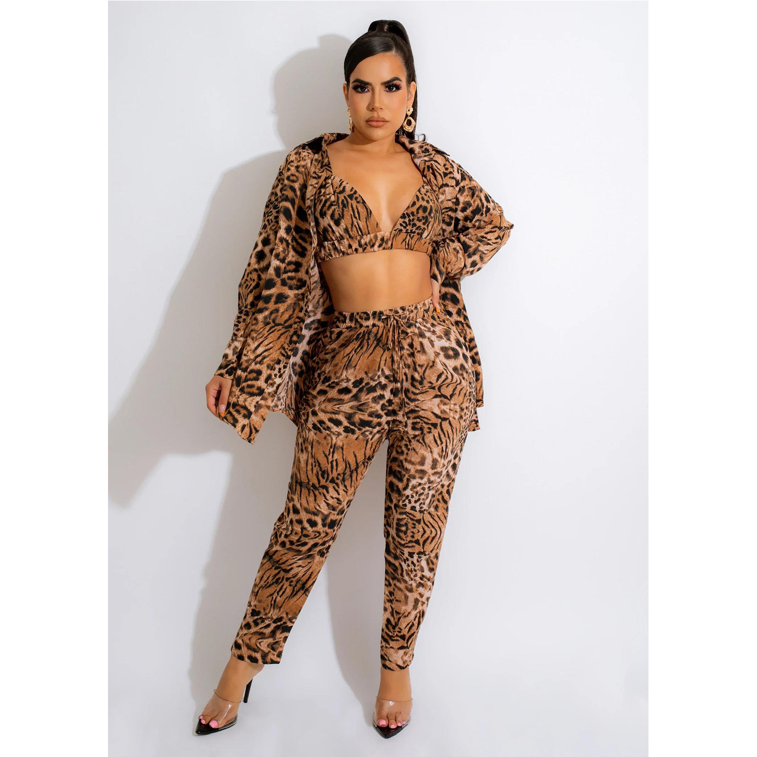 Women's Pant Set With Long Sleeved Collared Jacket And Trousers_voghion.com