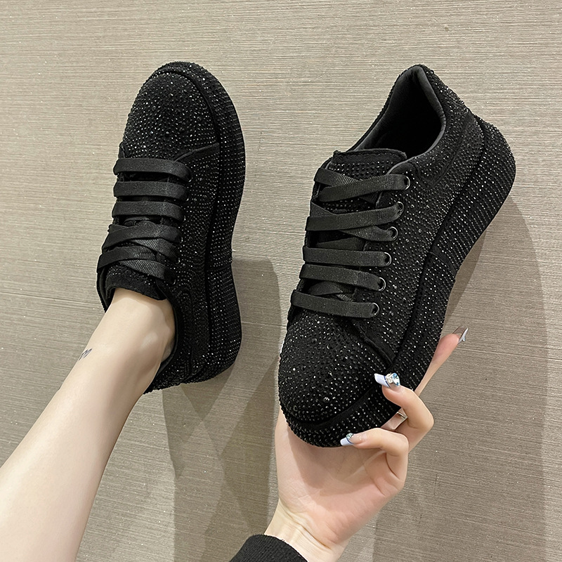 European Station New Daddy Shoes Strass Tjocka Sulor Casual Sportskor Dam Full Diamond Muffin Skor Strass Singelskor_voghion.com