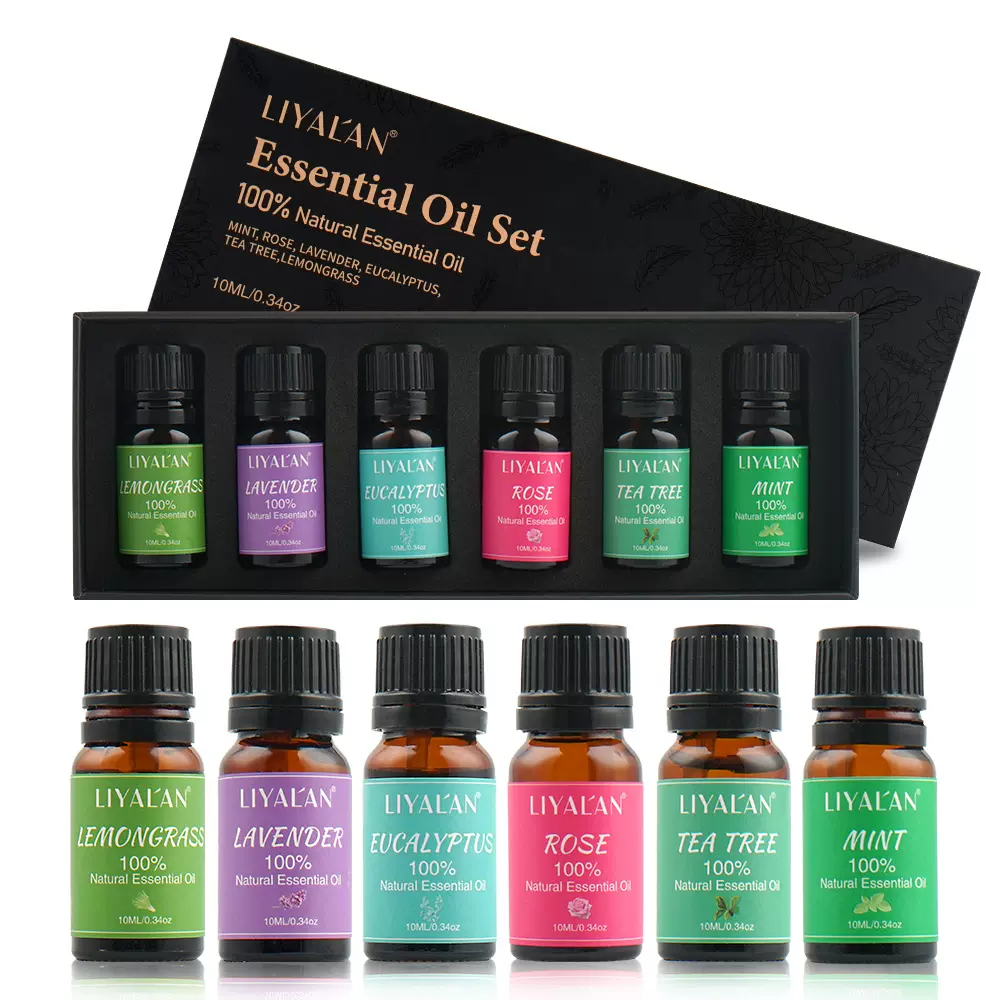 跨境单方精油6支套装植物香薰精油玫瑰薰衣草美容院脸部spa按摩油