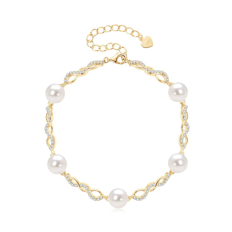 Elegant Silver Moissanite Pearl Bracelet, Natural Freshwater Pearl Jewelry for Women, Mother's Day Gift