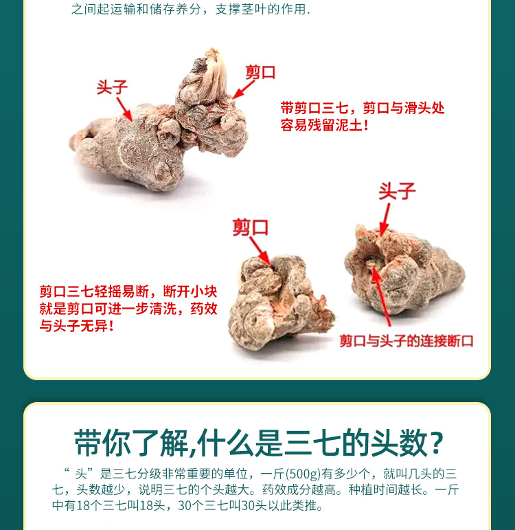 San Qi Notoginseng Root Tian Qi Dried Slices 500g Yunnan Wenshan Traditional Herbal Decoction Pieces key features