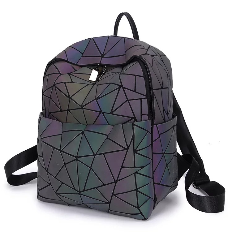 Fashionable laser luminous diamond grid for male and female students, chameleon backpack, geometric large capacity_voghion.com