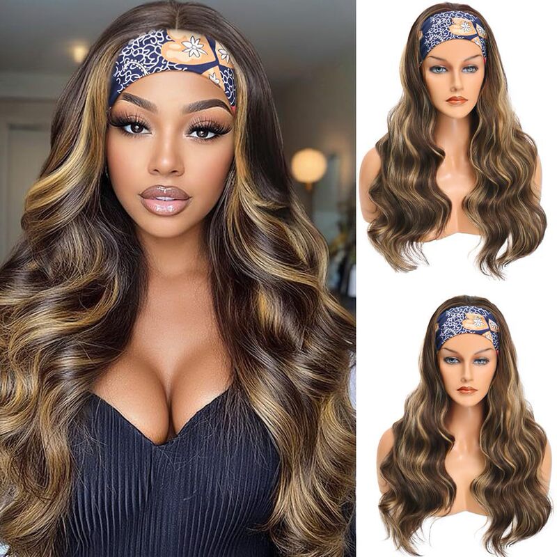 Amazon Best-Selling Wig African Ladies Brown Mixed Color Big Wavy Long Curly Hair Headband Manufacturer Ready Stock