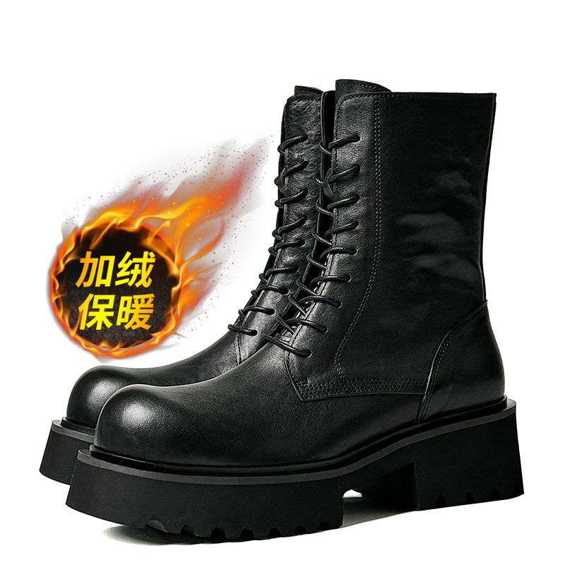 中筒マーティンブーツ男性用冬の英倫の頭の厚い底の工装ブーツの頭の階の牛革の機関車のブーツ