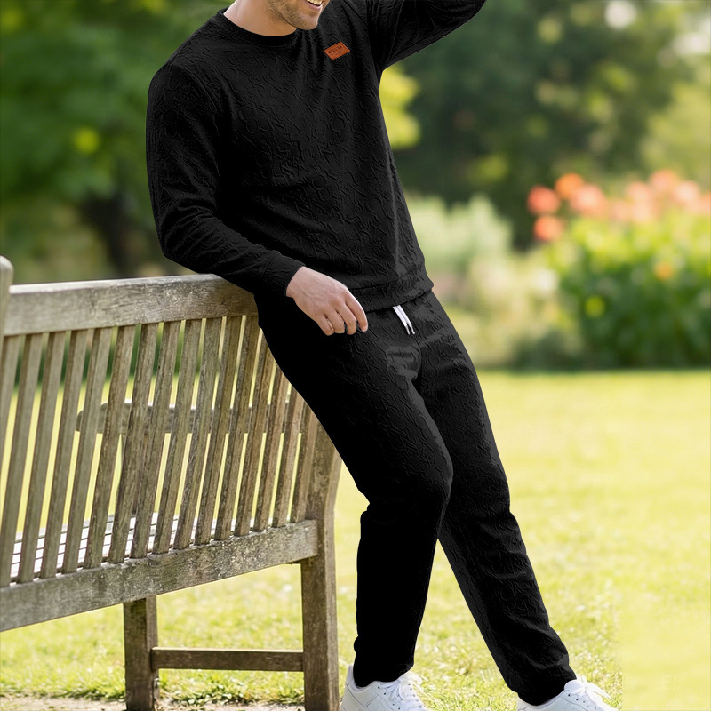Men's Heavyweight Texture Letter Print Hoodie And Sweatpants Set, High Street Casual Loungewear For Street Style_viptrois.com