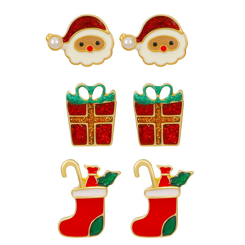 1 Set Christmas Simple Style Christmas Tree Santa Claus Christmas Socks Plating Alloy Drop Earrings Ear Studs display picture 3