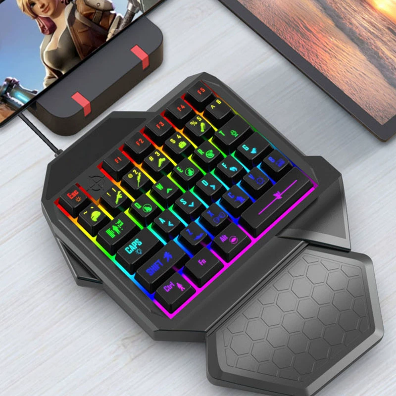 单手游戏吃鸡键盘 工艺品 手机端电竞 游戏 RGB 发光 有线 悬浮 机械键盘