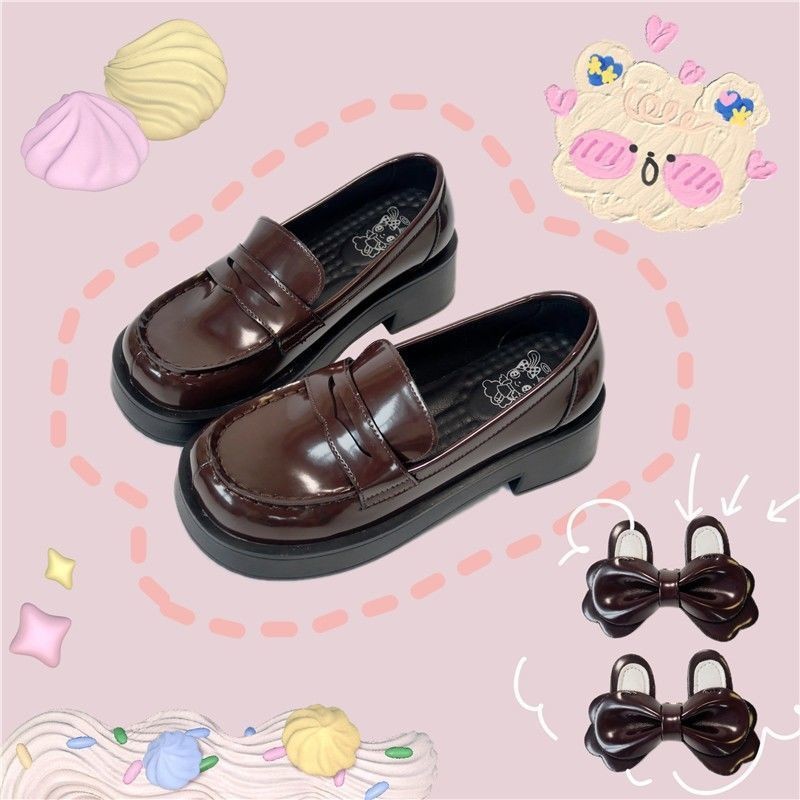 Black retro Japanese loafers platform English style