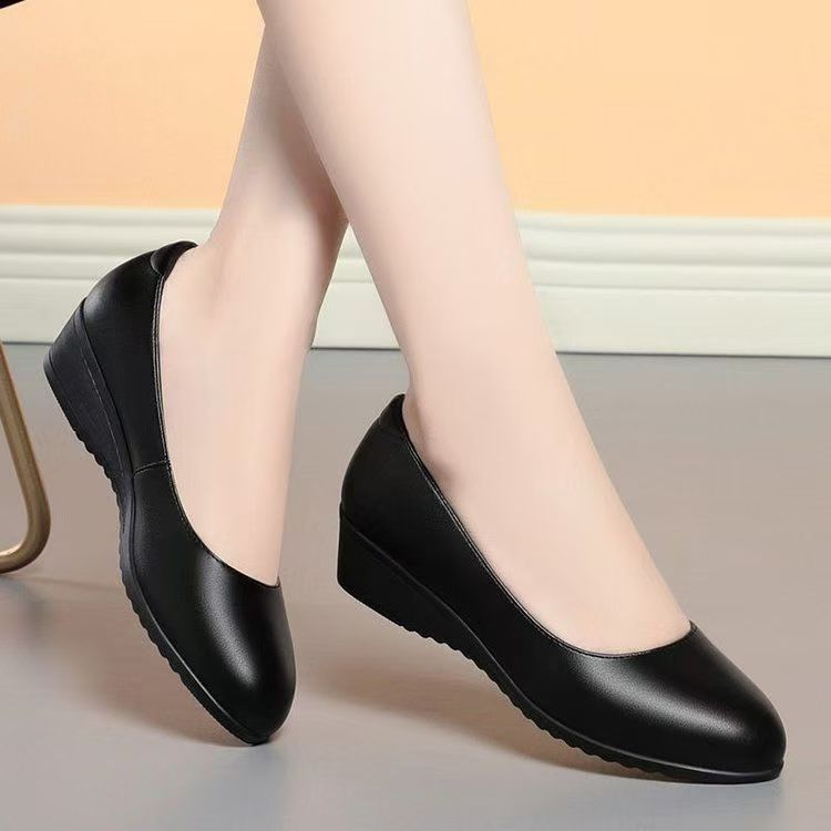Zapatos blancos temperament zapatos de mujer de tacón bajo zapatos de cuero de mujer de cuero suave suela suave antideslizante un pedaleo británico