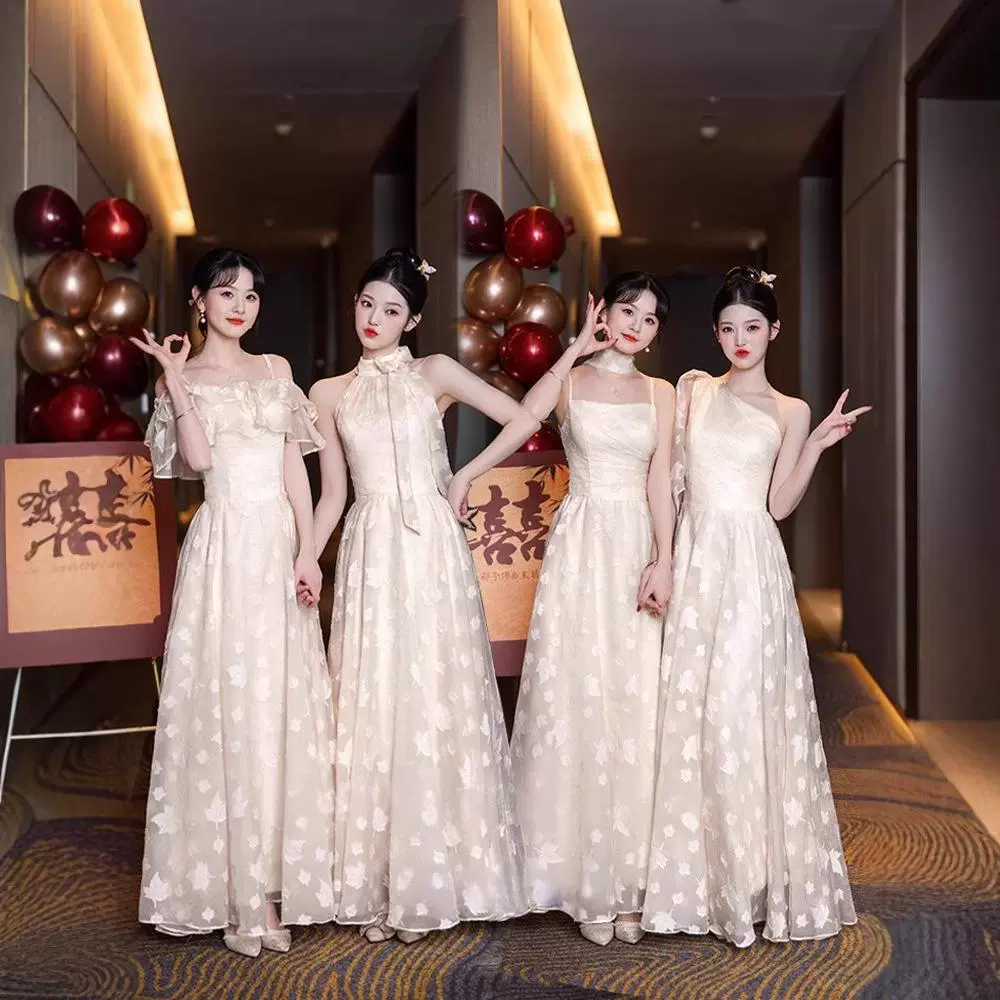 Платье подружки невесты 2025, новый цвет шампань, высококачественное нишевое красивое платье для подружек невесты, юбка для женщин, можно носить на каждый день