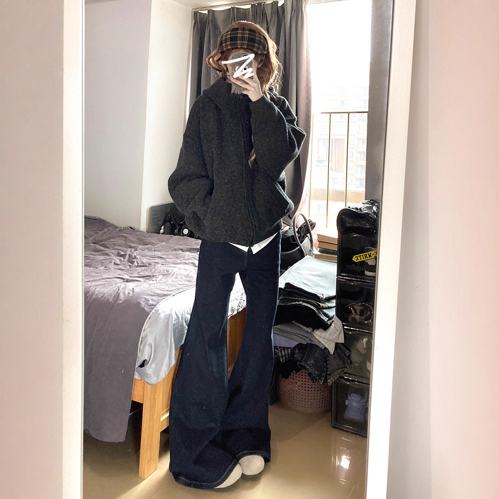 灰色连帽超好看厚毛衣女款2025新款冬季穿搭慵懒高级感针织衫外套