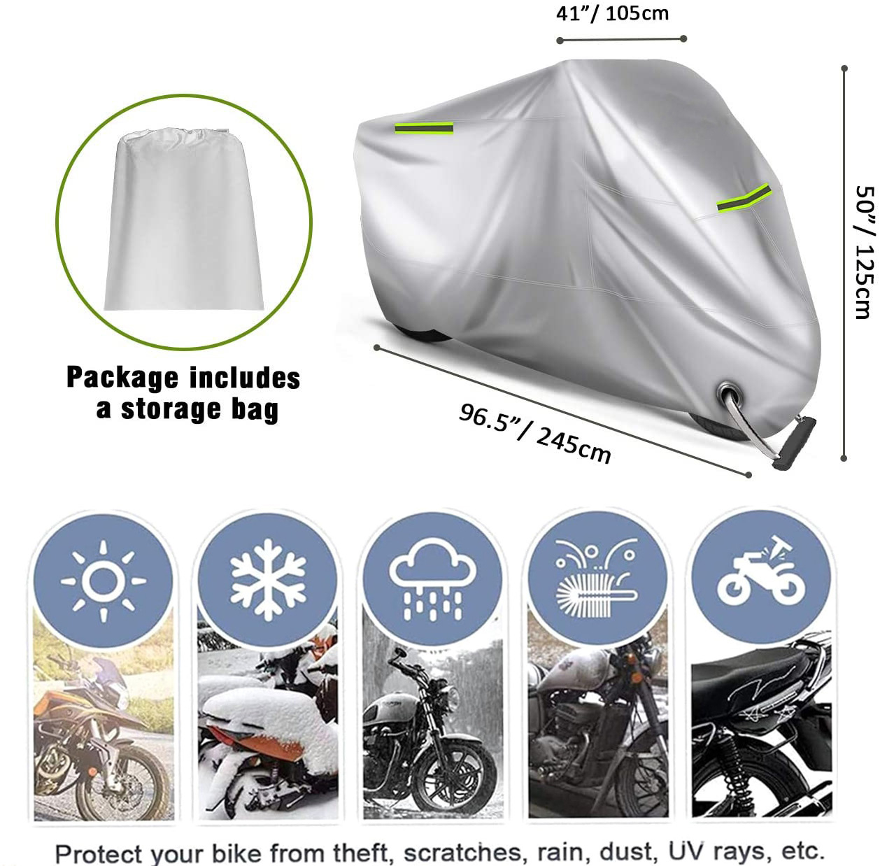 Motorcycle Cover, Rainproof and Sunproof, Thickened 190t Silver-Coated, for Electric Vehicles and Bicycles, Exclusively for Cross-Border Sales, Supports Label Customization