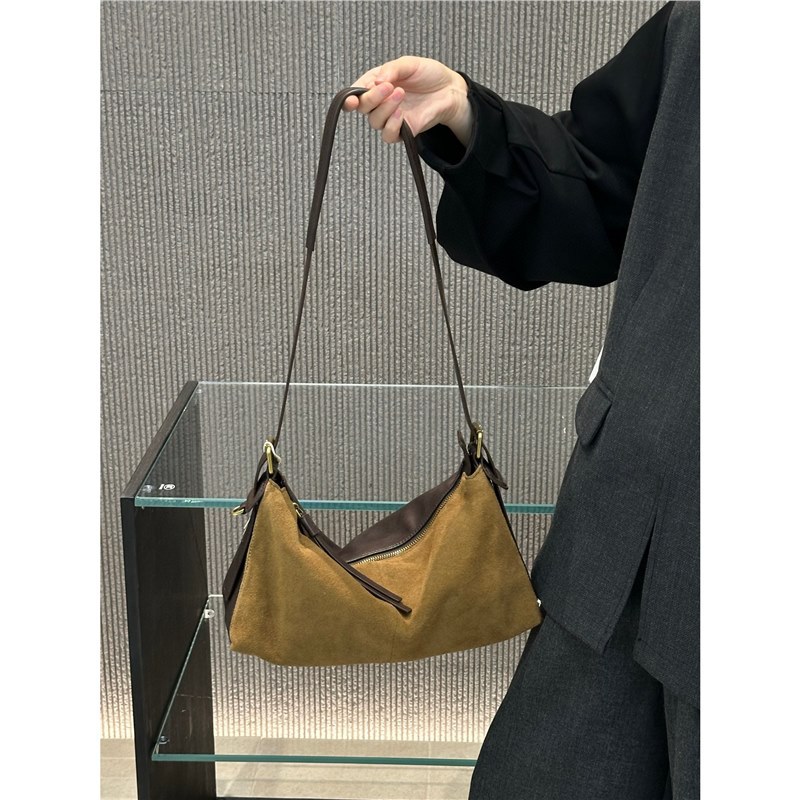 麂皮绒磨砂牛皮托特包包女大容量高级感秋冬真皮手提单肩斜挎包