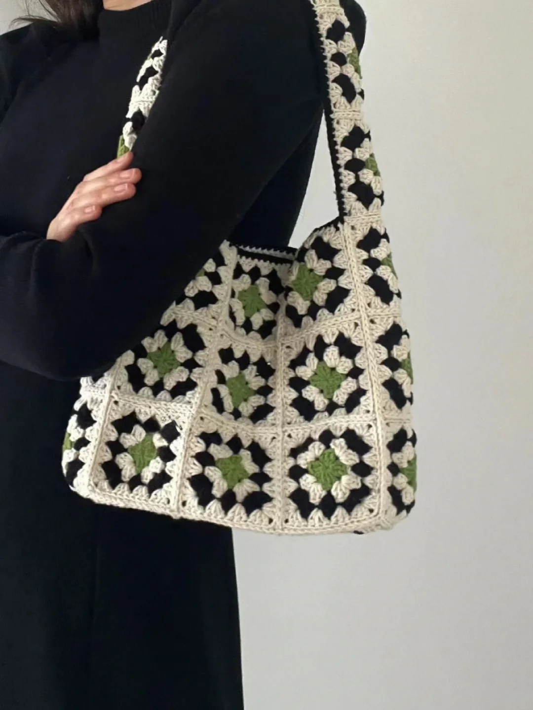 Granny Ge camellia lana tejida a mano bolsas grandes ganchillo diy material bolsa ganchillo regalo en polvo hecho a mano