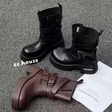 2025年新款真皮皮带扣马丁靴机车靴毒液靴小众辣妹显瘦骑士靴女鞋