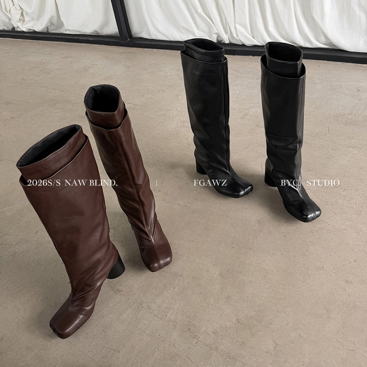 Square-Toe Chunky Heel Riding Boots for Women, High-Tube Long Boots, New Autumn and Winter Style, Genuine Leather High-Heeled Slip-On Knee-High Boots, Straight-Tube Boots for Women Square-Toe Chunky Heel Riding Boots for Women, High-Tube Long Boots, New Autumn and Winter Style, Genuine Leather High-Heeled Slip-On Knee-High Boots, Straight-Tube Boots for Women