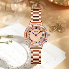 SENO抖音直播爆款手表女时尚石英表腕表满钻精钢防水女士手表