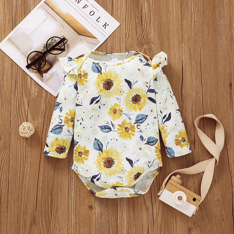 Autumn Girl Printed Cute Long Sleeve Romper Sling Skirt Two-piece Suit European And American Yellow Children's Suit display picture 3