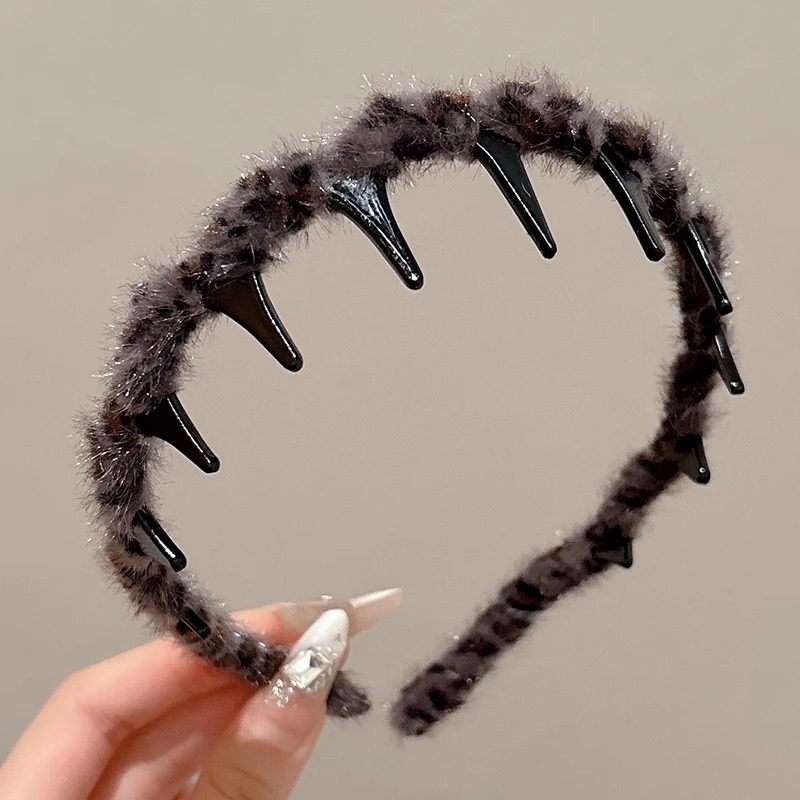 Alto cráneo de lana ondulado banda de cabello para mujeres lavado de cara maquillaje especial banda de cabello con dientes antideslizante acabado de cabello agrupado tocado