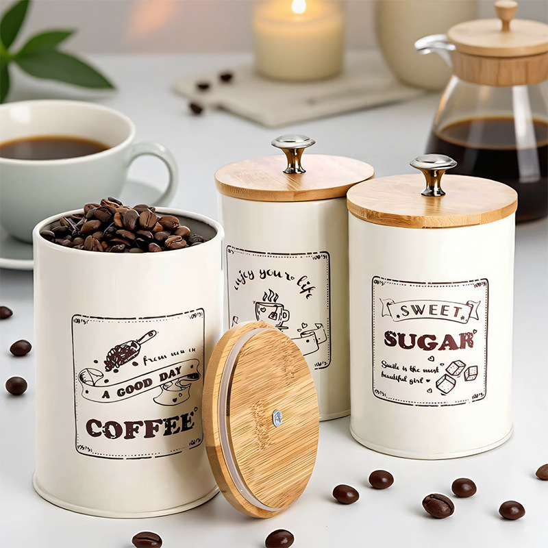欧式咖啡糖茶收纳罐竹盖茶叶罐收纳储存罐糖果罐防尘密封罐套装