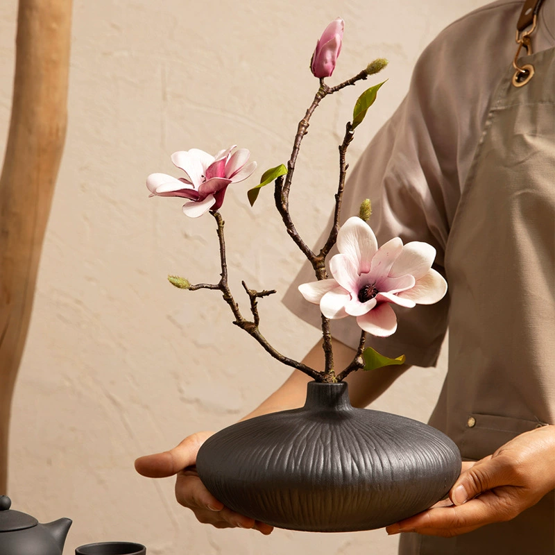 New Chinese -style Zen Ceramics Vase Simulation Green Plants Insert Labor Sample Soft Insty Soft Insty Settings Desktop Porch Tea Room Decoration