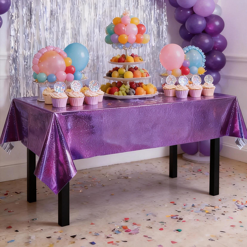 Transfronterizos desechables fantasía color láser tela de mesa fiesta de cumpleaños tela de decoración impermeable tela de mesa de plástico de diseño de vacaciones