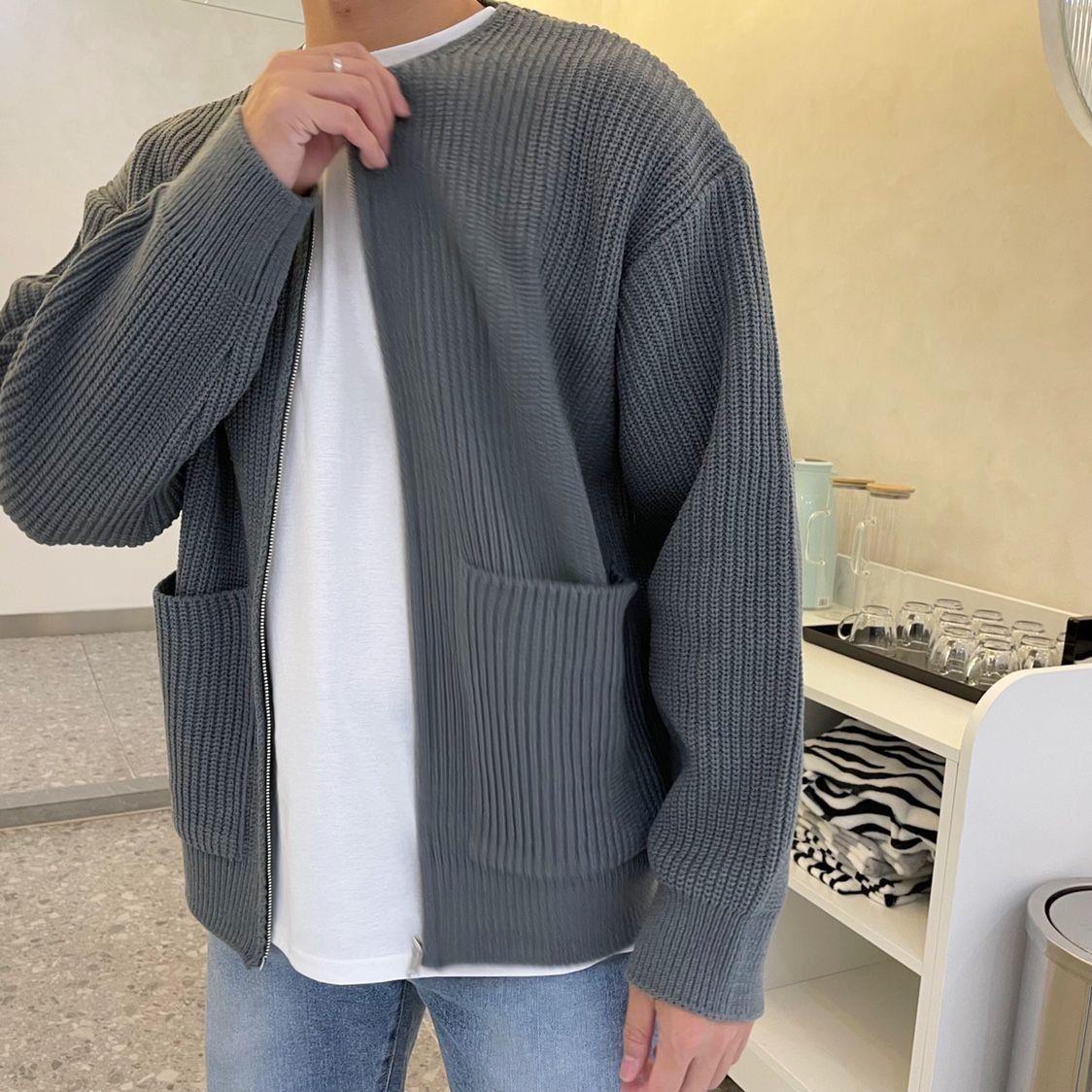 Men's Clothing Autumn And Winter Stand Up Collar Spot Thickened Slim Fit Casual Cotton Proof Long Sleeved Sweater Men's Sweater Men_voghion.com