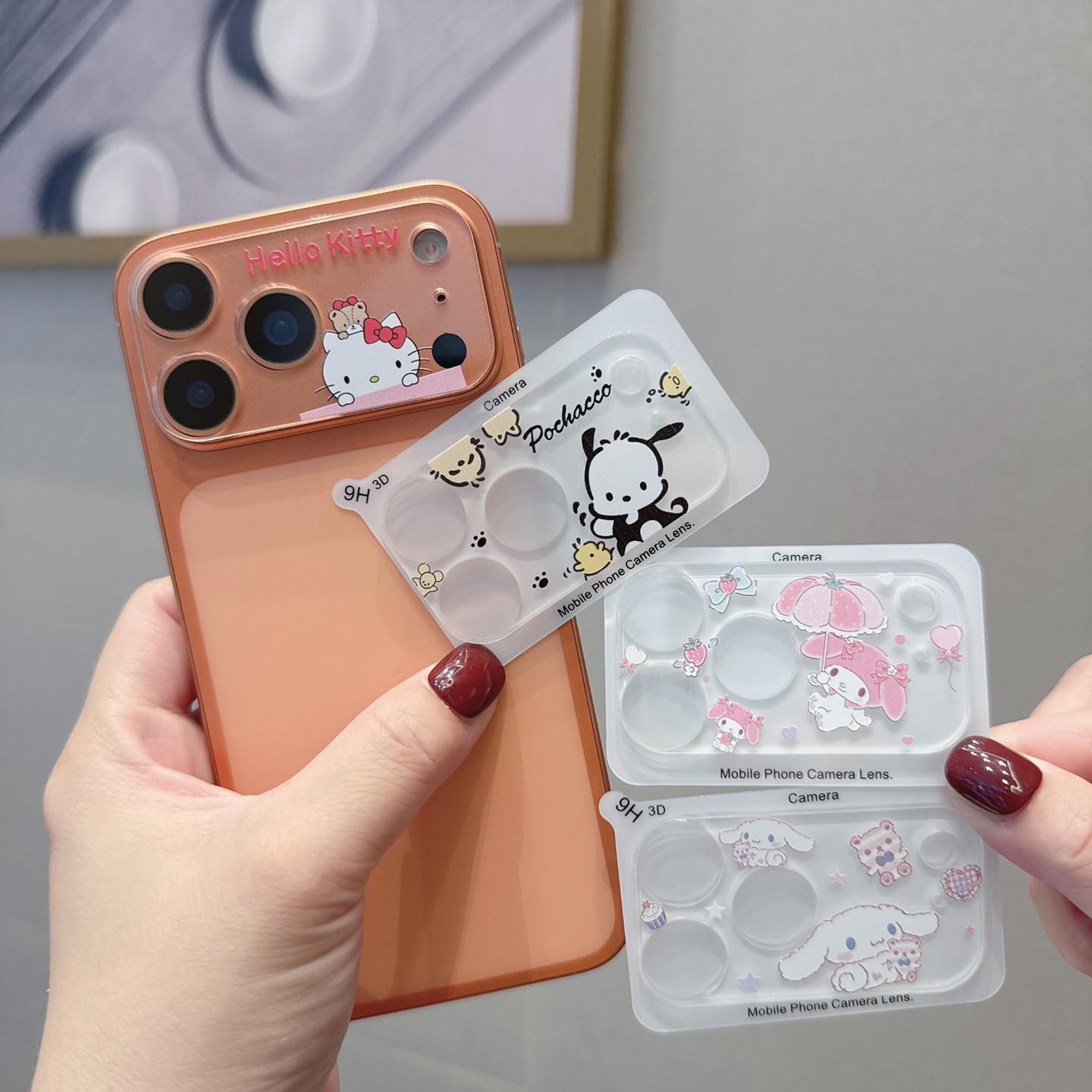 Cute Kt Cat Transparent Lens Film Apple 17 Mobile Phone Camera Suitable for Iphone16 Cartoon Full Coverage Tempered