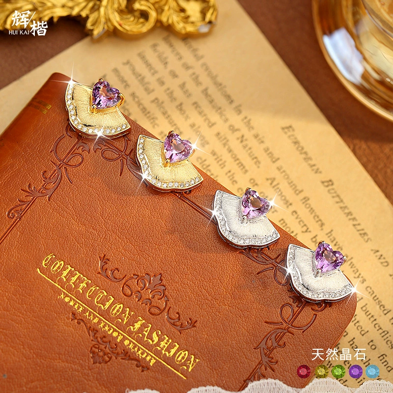 Серьги из натурального кристалла, высококачественные сердцевидные серьги с аметистом и цитрином, ювелирное серебро 925 пробы, веерообразные серьги для женщин