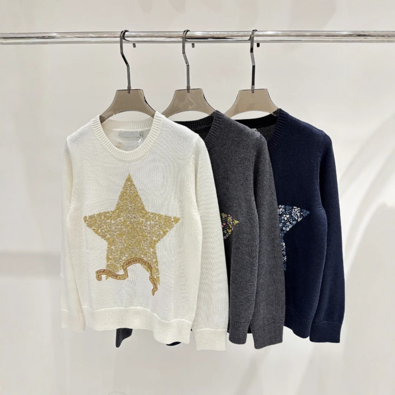 高版本2024年秋季新品时尚百搭温柔风五角星刺绣针织衫女毛衣