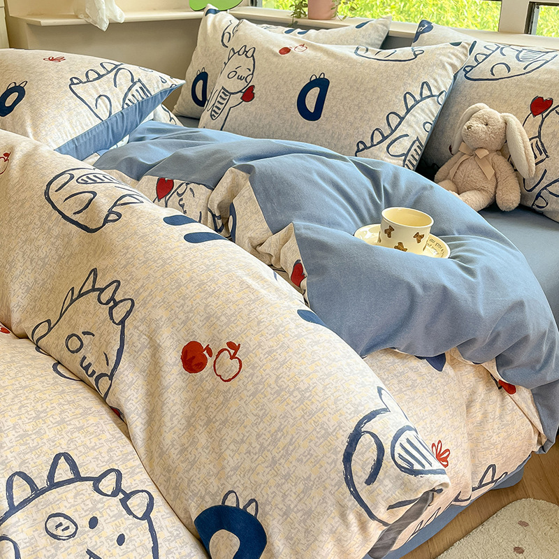 Ins純綿は厚めに毛を磨いてベッドの上の四つのセットの小さい花の秋冬の純綿のシーツの布団カバーの3 4セットを作ります。|undefined
