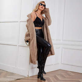 欧美外贸新款皮草外套女装长款翻领通勤亚马逊热销羊羔毛外套女装