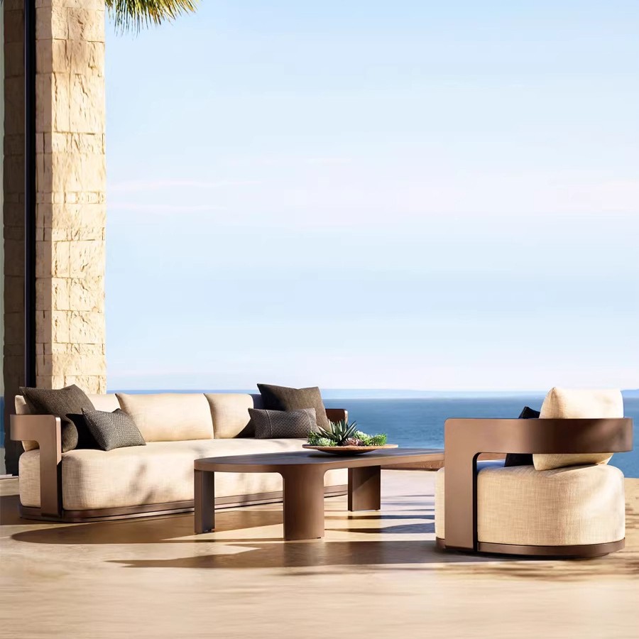 Sofá de teca al aire libre patio villa jardín hotel residencial al aire libre combinación de ocio impermeable muebles RH
