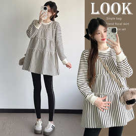 孕妇装春秋冬条纹娃娃衫