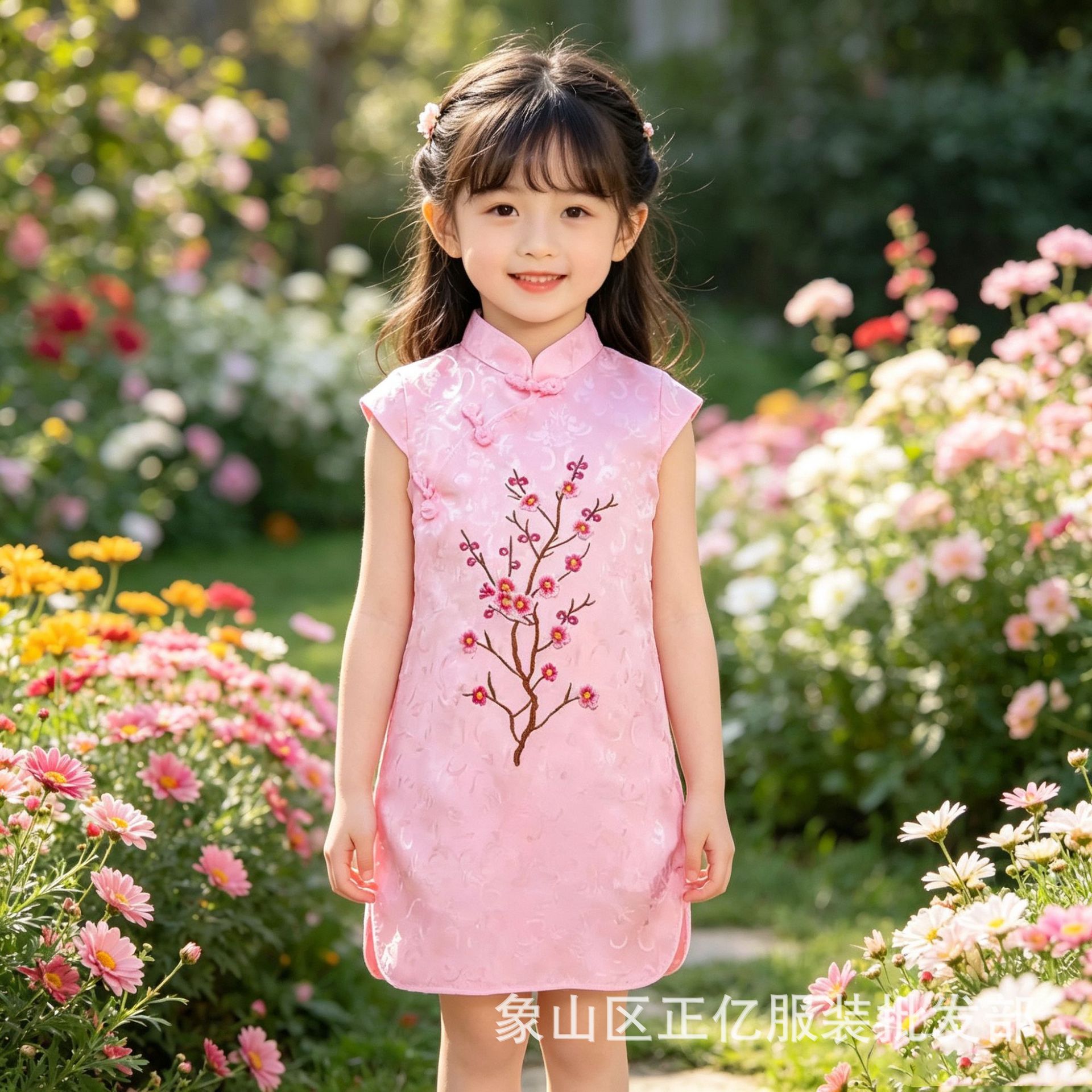 2026 Chinese Style Girls' Qipao Jacquard Cotton Embroidery Floral Ethnic Retro Plum Blossom Qipao Performance Costume