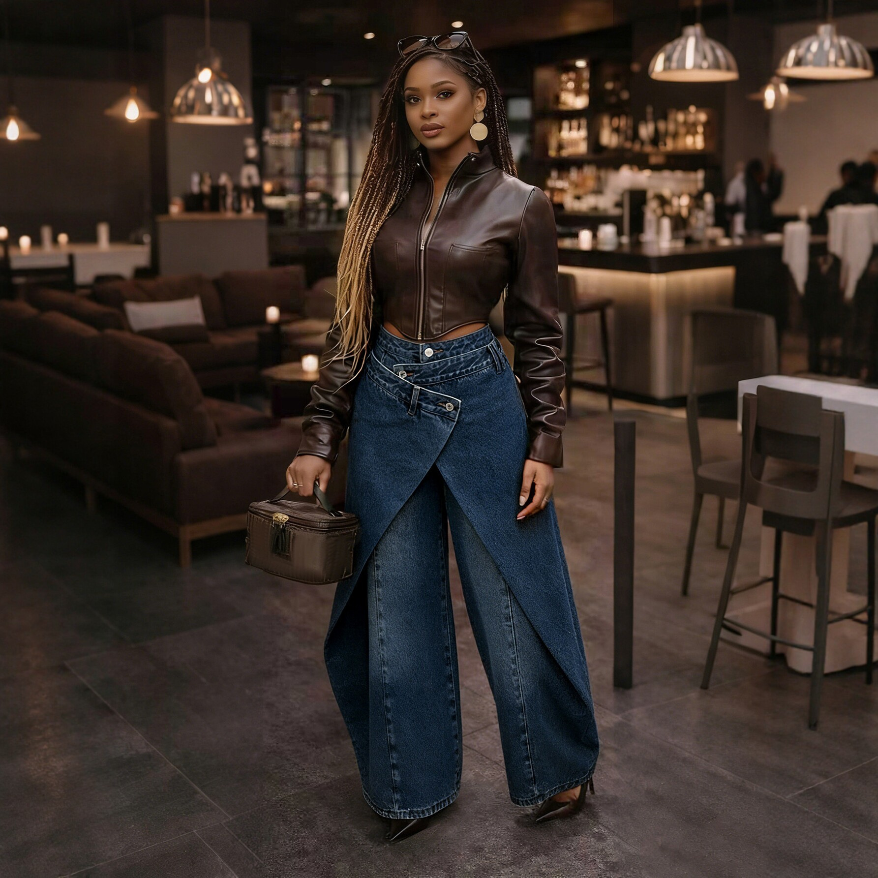 Women's Clothing Retro High-Waisted Wide Leg Pants Irregular Crossover Metal Buckle Slimming Flowing Trousers For Women Hot Girl Style_mkmklike.com