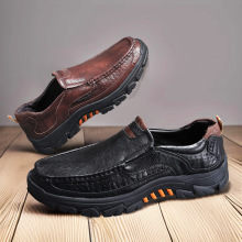 跨境皮鞋男士夏季温州百搭潮鞋一脚蹬休闲鞋老人舒适爸爸鞋透气款