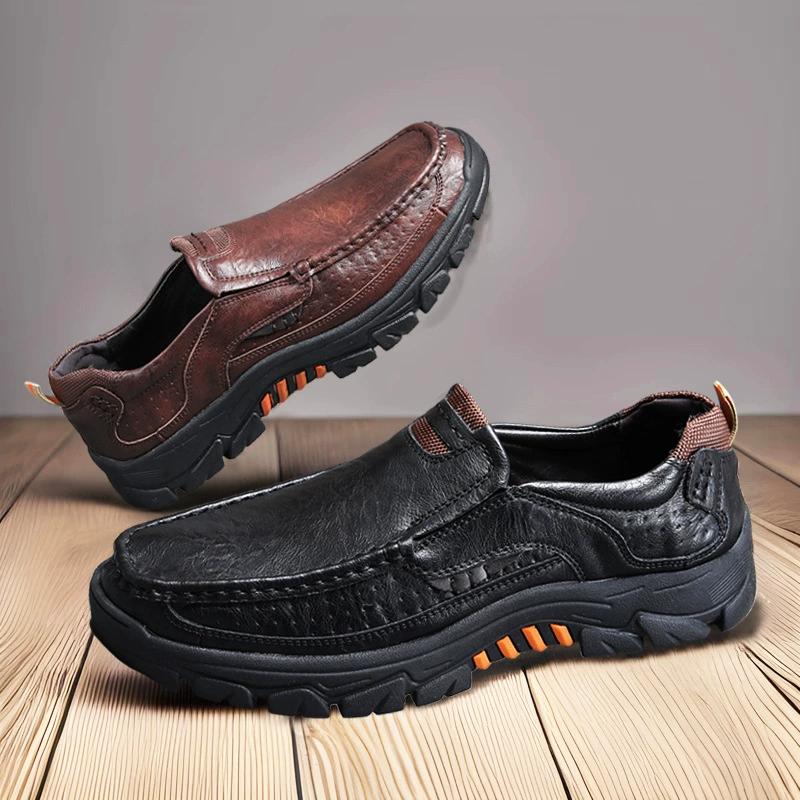 Мужские кожаные туфли для путешествий, летние универсальные модные слипоны из Вэньчжоу, удобные дышащие "папины" туфли для пожилых людей.