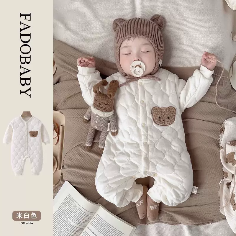 Children's overall, quilted down jacket for new born, winter bodysuit, set