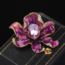 新款奢华紫色珐琅胸针高档毛衣百搭花朵花卉气质水晶别针配饰批发