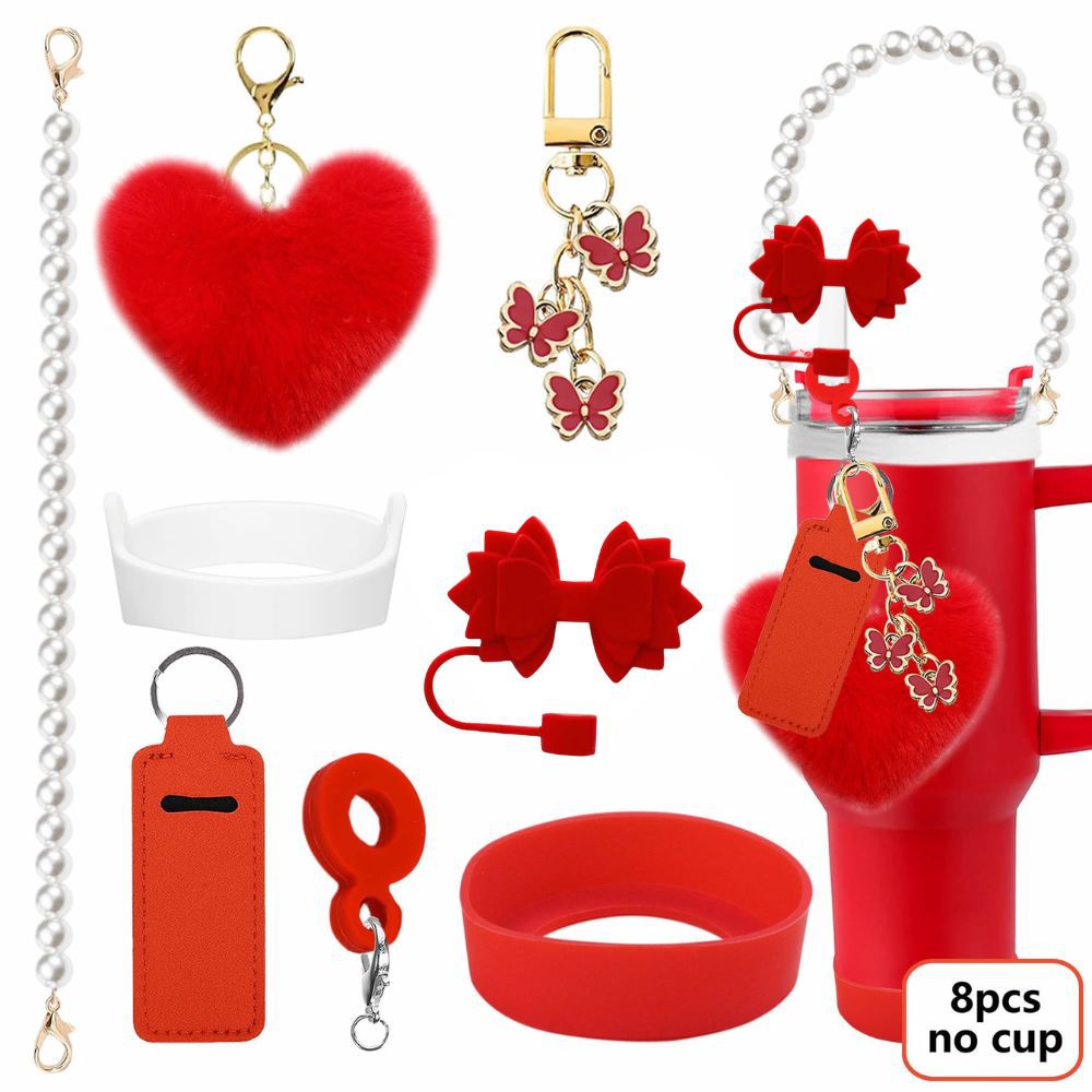 Accesorios de taza Stanley colgante de cuerda de mano flor de silicona gorra de paja de peluche colgante de taza cadena de taza de color cubierta de taza