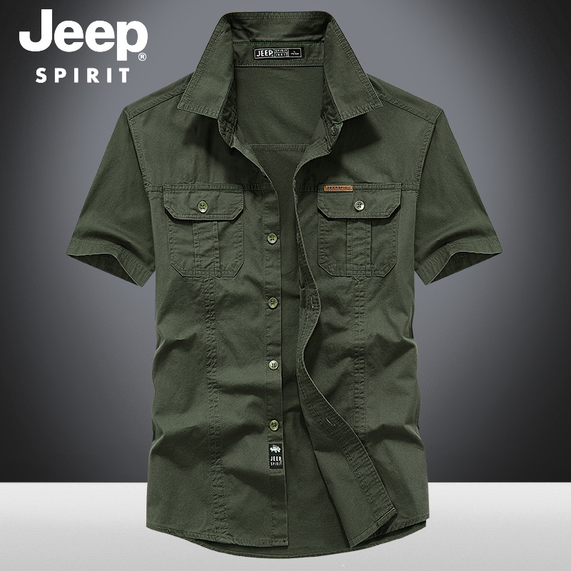 Classic Workwear Short-Sleeved Shirt Summer Men's Casual Versatile Work Shirt Loose Cotton Half-Sleeved Inch Shirt 8808