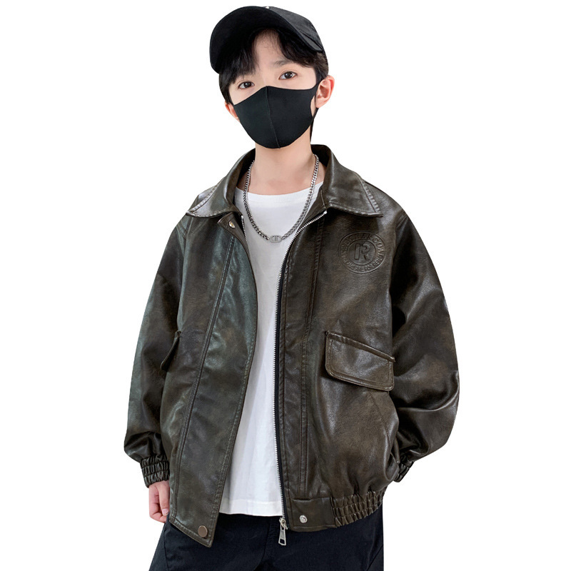 男大童春秋复古美拉德皮衣外套2025新款儿童男孩秋冬痞帅夹棉夹克|undefined