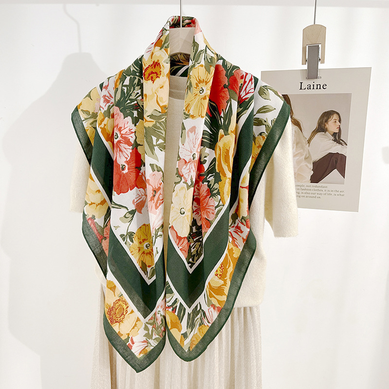 Japón y Corea del Sur nicho de diseño estilo pastoral flor floral impresión bufandas de seda 90 personaje bufandas cuadrada de viaje fuera de la toalla cuadrada
