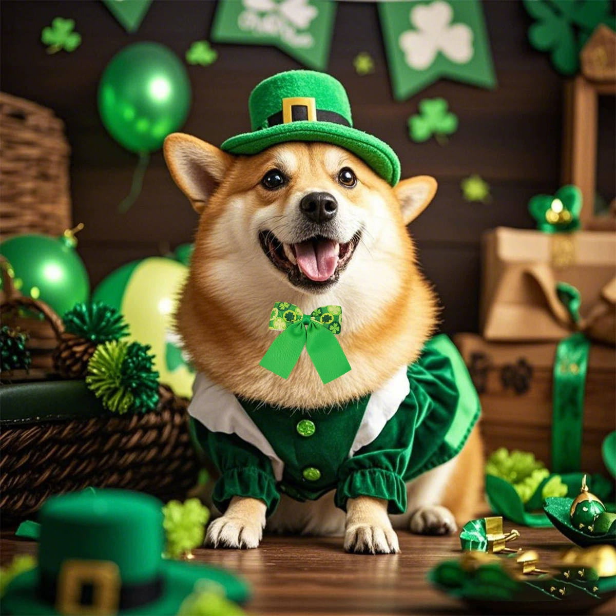 Трансграничный ирландский фестиваль домашних животных бант заколки для волос новый собачий клевер с галстуком головные уборы резьбовые европейские и американские заколки для волос