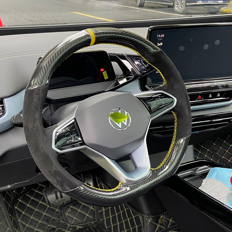 Cubierta del volante Lingdu costura a mano Passat Mai Sagitar CC Tiguan L Golf Tu Yue X Ang de cuero fibra carbono