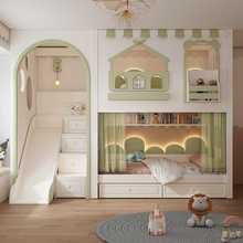 可全实木儿童床双层床上下铺上床下桌男孩女孩树屋高低子母