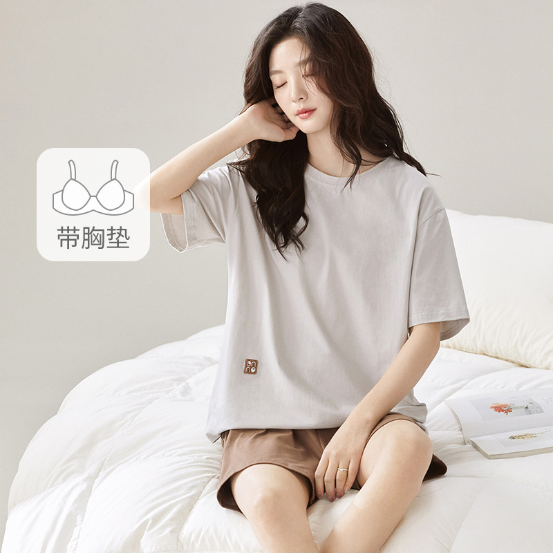 Dopamine Color Matching Pajamas for Women Summer Short-Sleeved Shorts Simple Casual Modal Casual Loose Home Clothes for Women