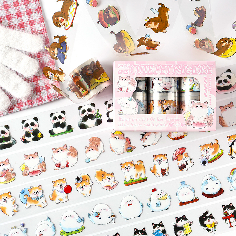 Estuche de cinta de troquelado para bebés lindos, caja de bricolaje, diario de cuenta manual, pegatinas, dibujos animados retro, pegatinas de animales lindos