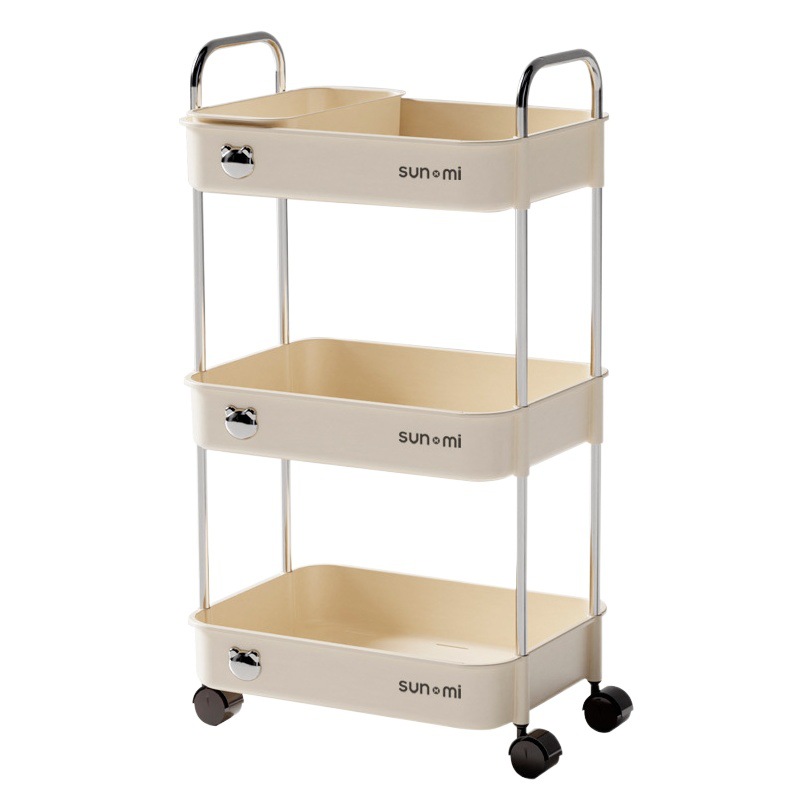 Ins Cream Style Shelf Trolley Mobile Food Delivery Trolley Living Room Hotel High-Speed Rail Snack Fruit Drink Storage
